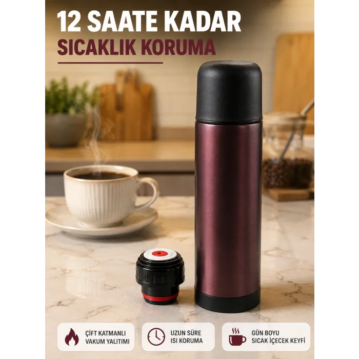 Sızdırmaz Kapaklı Vakumlu Termos Uzun Süre Sıcak Soğuk Tutan Termos