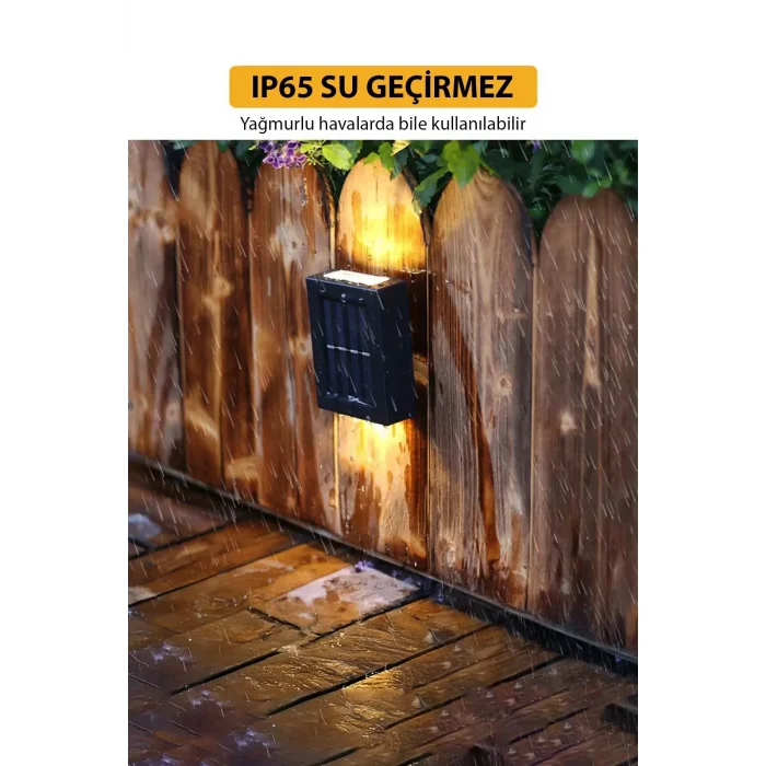 Solar Çift Taraflı Duvar Lambası Güneş Enerjili Aydınlatma Dekorasyon Aplik Işık 2 Li (5047)
