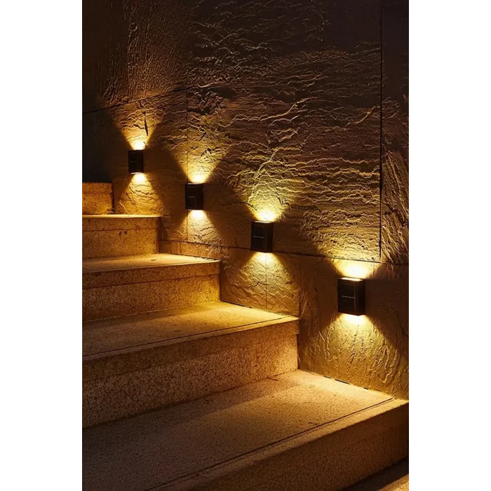 Solar Çift Taraflı Duvar Lambası Güneş Enerjili Aydınlatma Dekorasyon Aplik Işık 2 Li (5047)