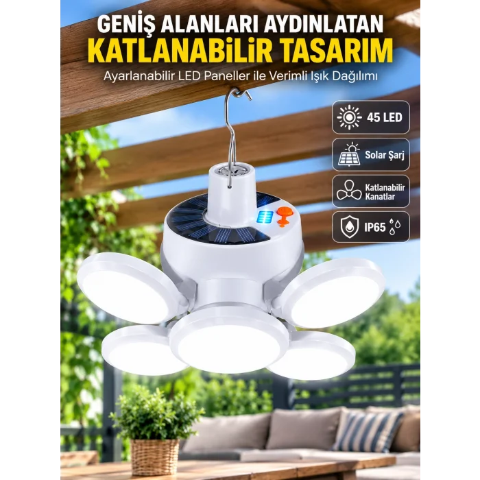Solar Enerjili Katlanabilir Led Kamp ve Bahçe Lambası