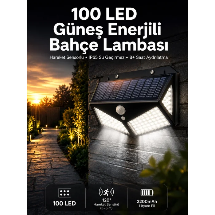 Solar Sensörlü Duvar Lambası Bahçe Lambası Parlak Beyaz Işık Suya Dayanıklı