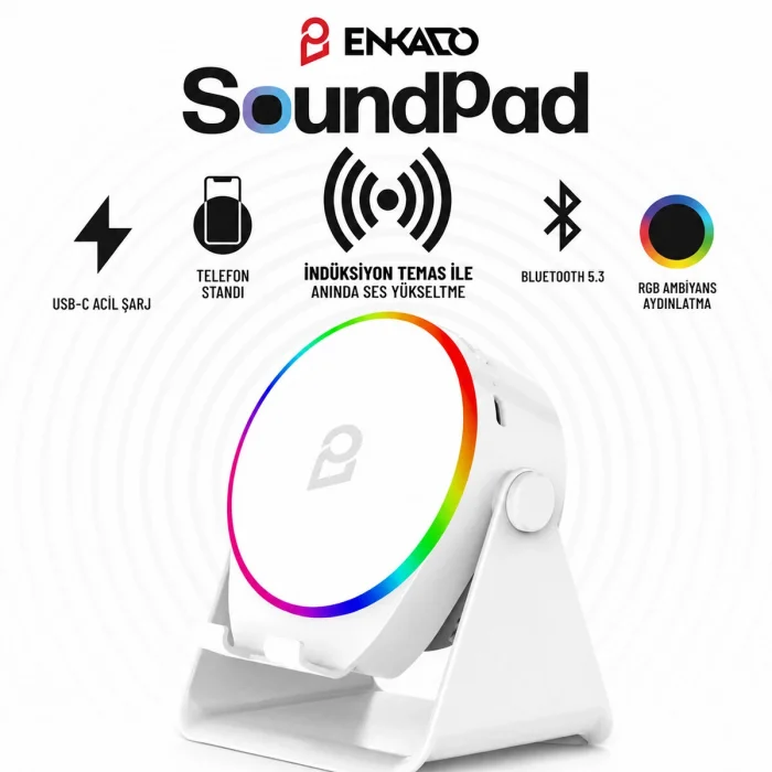 SOUNDPAD 5IN1 - 5W - 2000mAh TEMAS İLE SES YÜKSELTME - TELEFON STAND - USB-C ŞARJ BEYAZ İNDİKSİYON SES YÜKSELTİCİ BLUETOOTH HOPARLÖR SPEAKER EKD-S11 (5047)
