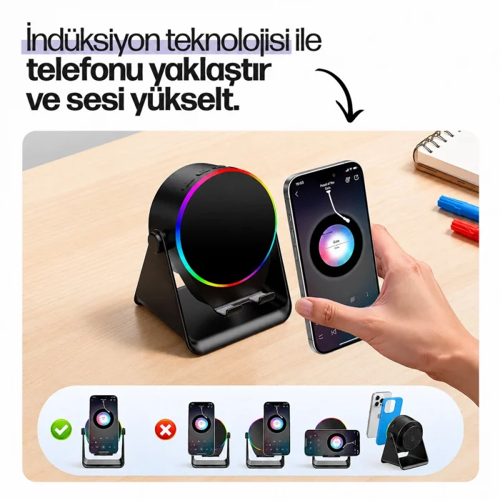 SOUNDPAD 5IN1 - 5W - 2000mAh TEMAS İLE SES YÜKSELTME - TELEFON STAND - USB-C ŞARJ BEYAZ İNDİKSİYON SES YÜKSELTİCİ BLUETOOTH HOPARLÖR SPEAKER EKD-S11 (5047)