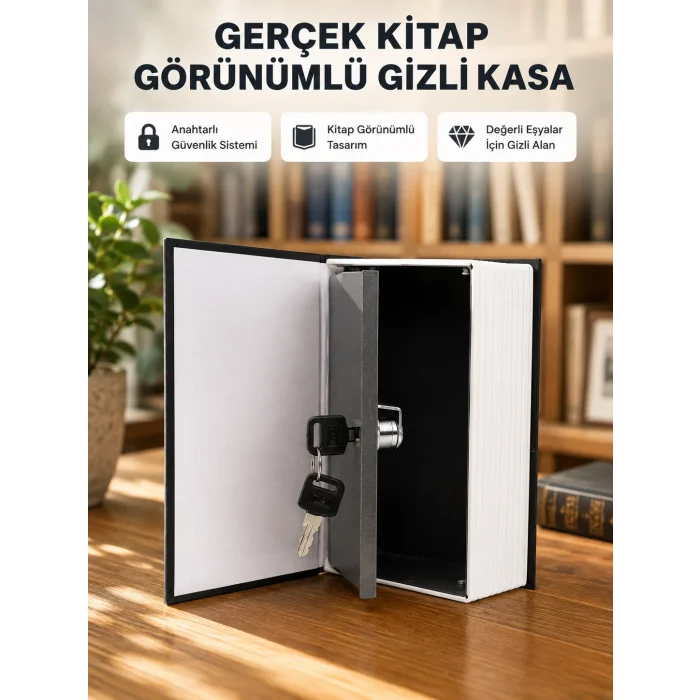 Sözlük Görünümlü Gizli Kitap Kasa – Anahtarlı Metal İç Kasa, Kompakt Boyut, Şık ve Güvenli Tasarım