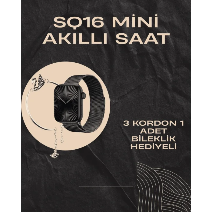 SQ-16 Mini Series 10 Akıllı Saat | Şık ve Hafif Tasarım, 3 Kordon Seçeneği