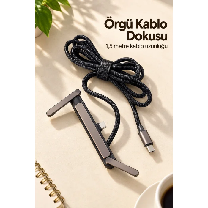Standlı Şarj Kablosu Çift Type C Bağlantılı