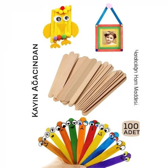 Steril Ahşap Boyanabilir Oyun Çubukları 100 Adet  Pürüzsüz Dokulu  Dayanıklı 14 cm