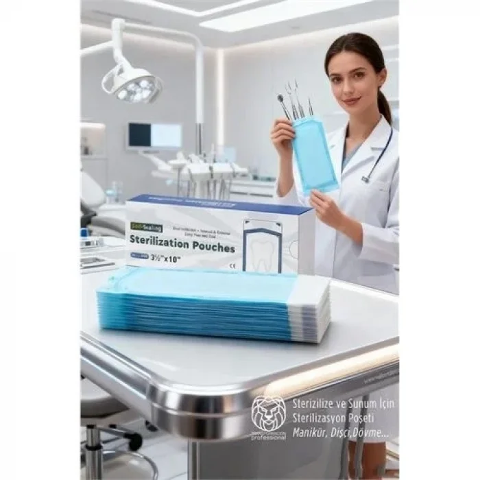 Sterilizasyon Poşeti 200 Adet - Otoklav Kendinden Yapışkanlı Medikal Poşet 9x26 Cm