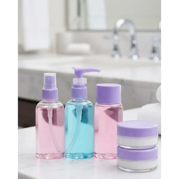 Taşınabilir 5’li Seyahat Banyo Seti Şeffaf Kozmetik Kapları