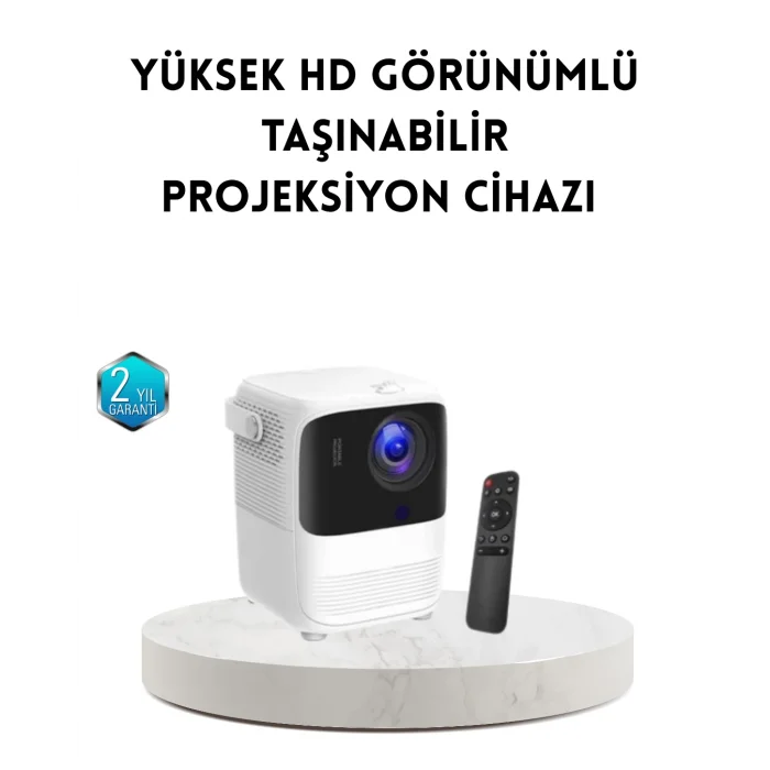 Taşınabilir Akıllı 1080P Projektör – 64GB Hafıza, 2GB RAM, Full HD Görüntü, Kumandalı