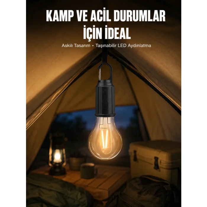 Taşınabilir Askılı Ampul Kamp Lambası Askılı Type-C Şarjlı Bahçe Lambası