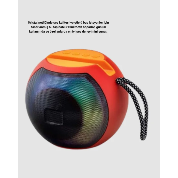 Taşınabilir Bluetooth Hoparlör – RGB Işıklı, Güçlü Bas ve 8 Saat Pil Ömrü