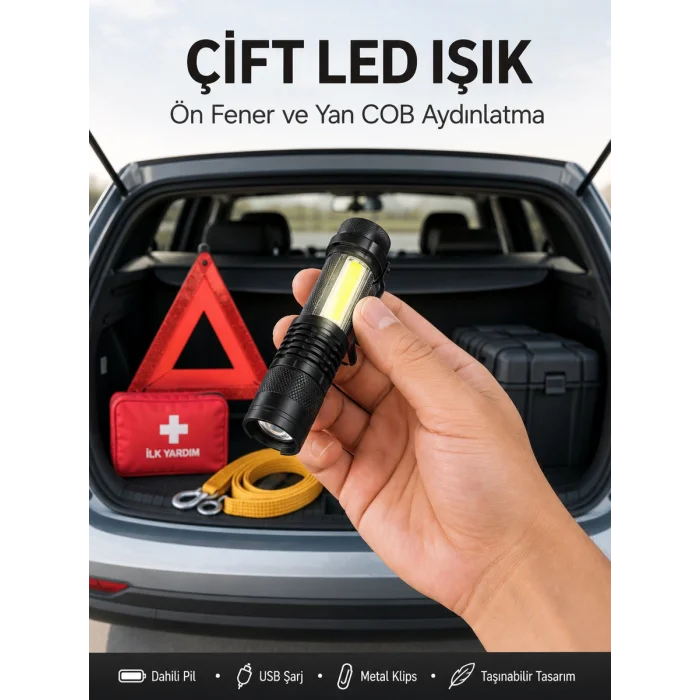 Taşınabilir Şarjlı LED Fener - 4 Modlu, 2000LM, Ayarlanabilir Odak Yeni Nesil