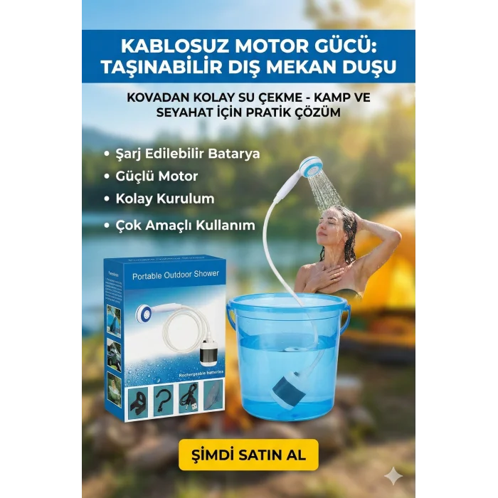 Taşınabilir Şarjlı Seyyar Duş Seti ( Pompa - Hortum - Duş Başlığı )