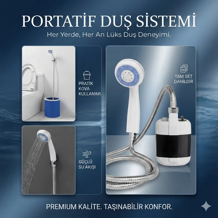 Taşınabilir Şarjlı Seyyar Duş Seti ( Pompa - Hortum - Duş Başlığı )