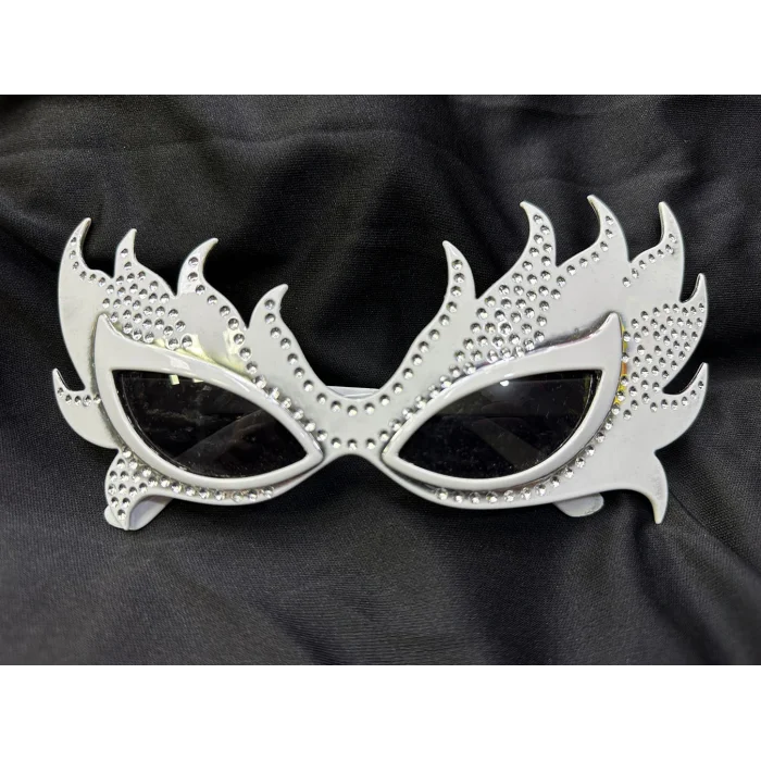 Taşlı Göz Kamaştıran Gecenin Yıldızı Beyaz Parti Alev Gözlük (5047)