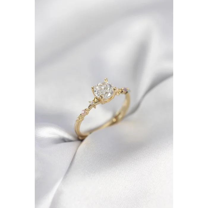 Tek Taş Model Zirkon Taşlı Gold Renk Kadın Yüzük