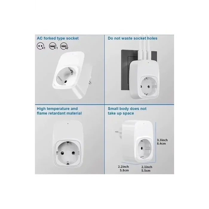 Tekli Yüksek Voltaj Korumalı Duvar Prizi 2x Typec 1x Usb Çıkışlı Priz Grup Priz Çoğaltıcı Beyaz