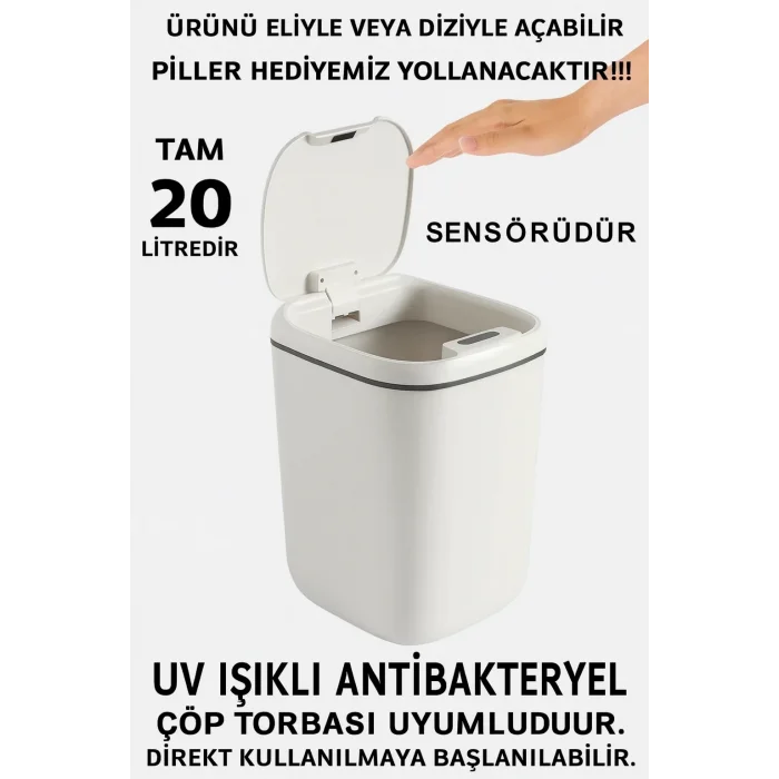 Teknolojik Çöp Kutusu Otomatik Aç Kapat Sensörlü Mutfak Banyo Ev Ofis Piller Dahildir
