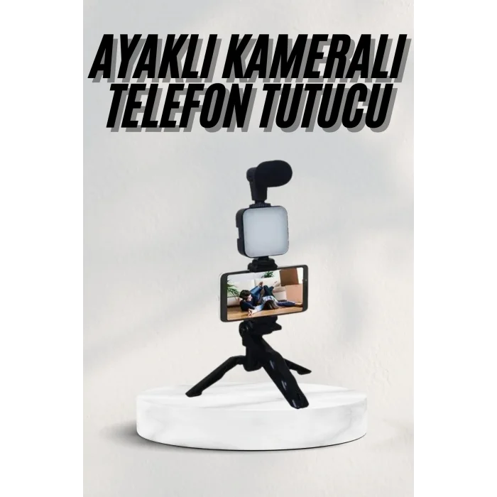 Telefon Tutucu Led Işıklı Kumandalı Mikrofon Telefon Vlog Video Kayıt