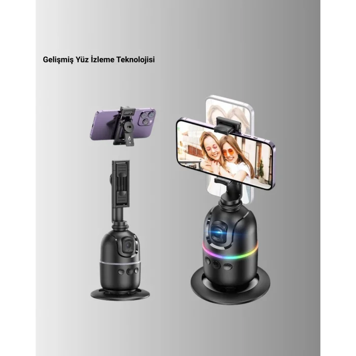 Telefon ve Kamera Uyumlu 360° Otomatik Takipli Akıllı Masa Tripodu