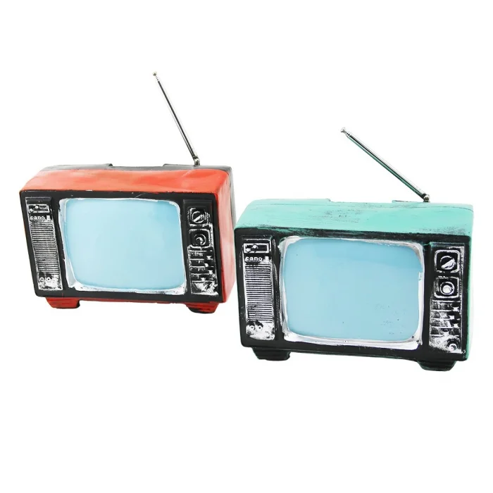 TELEVİZON VİNTAGE DEKORATİF BİBLO - KUMARABA RENKLİ 17X11X10.5CM REÇİNE (5047)