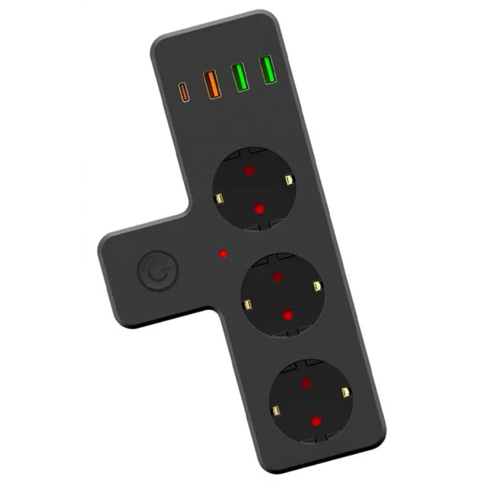 Termal Akım Korumalı 3 Adet Soket,3 Adet USB ve 1 Adet Type-C Girişli 20w Priz Model 3397 (5047)