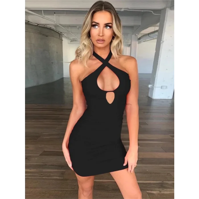 Terry Pau Bayan Boyundan Bağlamalı Siyah Elbise