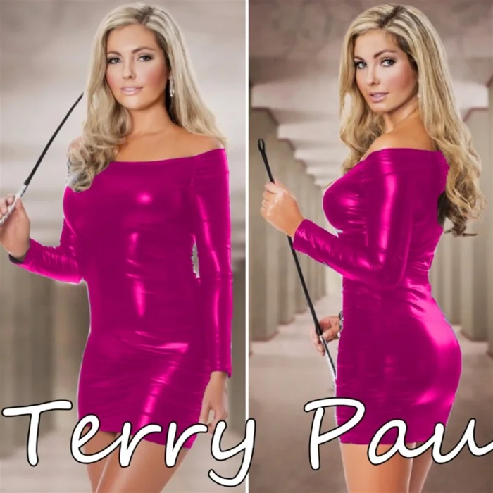 Terry Pau TP101167 Uzun Kollu Parlak Elbise