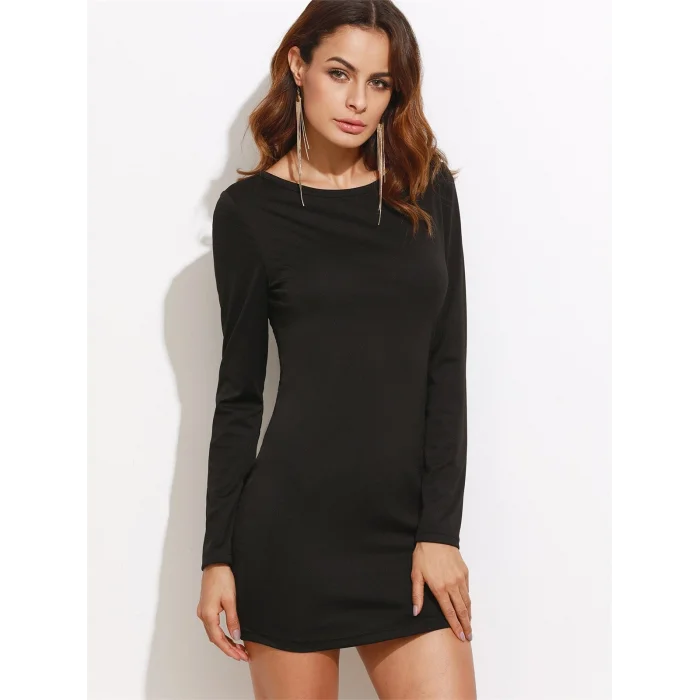 Terry Pau TP101321 Sırt Dekolteli Uzun Kollu Mini Elbise