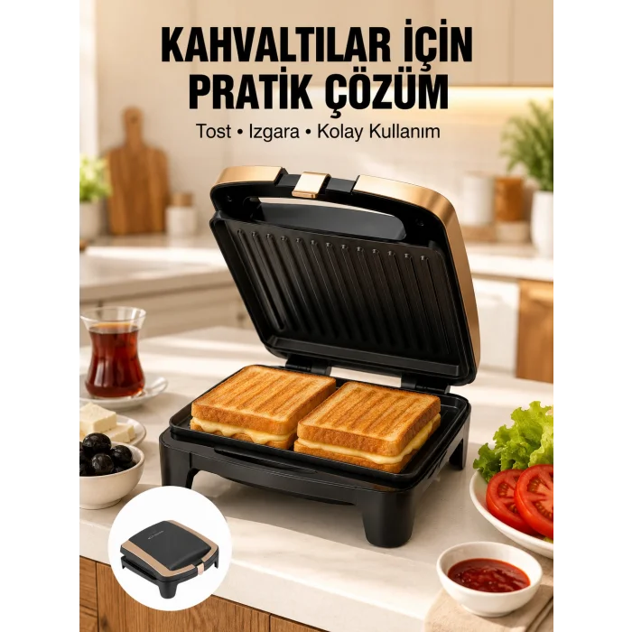 Tost Makinesi Yapışmaz Plaka 1500 Watt Güçlü Performans Yeni Nesil