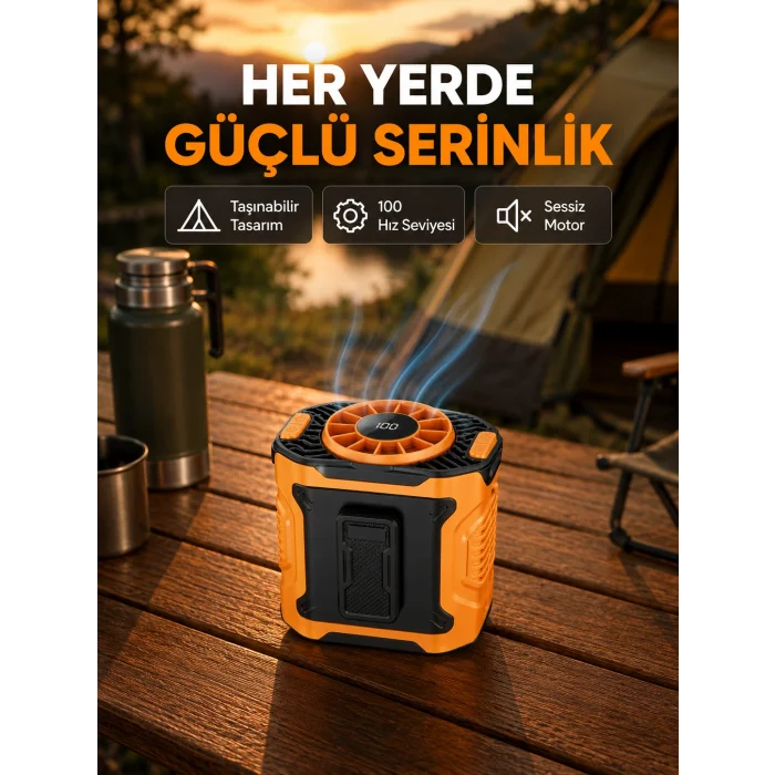 Turbo Mini Taşınabilir Fan – 100 Kademeli Dijital Hız Kontrolü ve Type-C Şarj