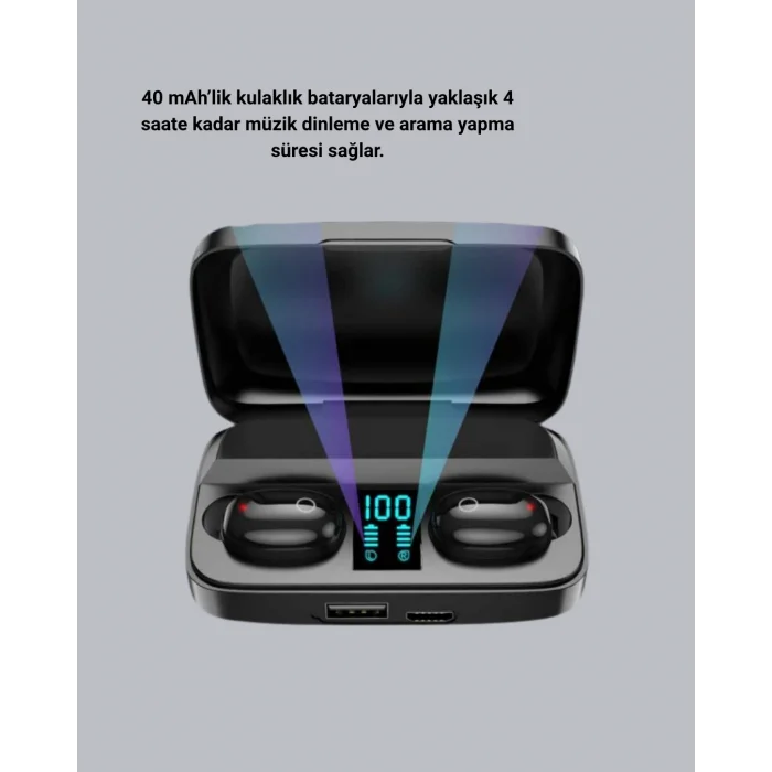TWS Bluetooth Kulaklık 1800mAh Şarj Kutulu Dijital Ekranlı