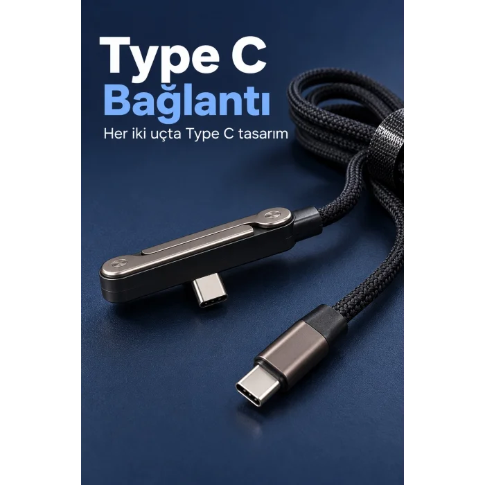 Type C Şarj Kablosu Katlanabilir Telefon Standlı Örgü Tasarım