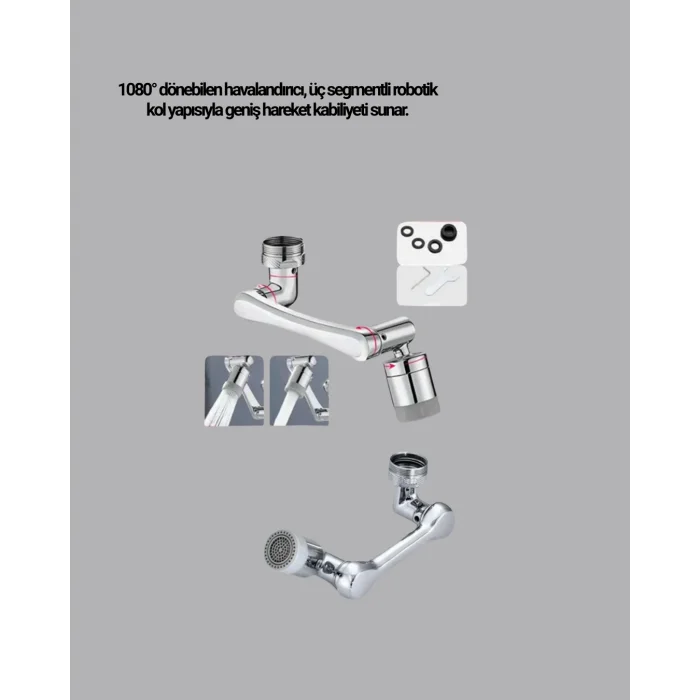 Üç Segmentli 1080 Derece Musluk Aparatı Esnek Döner Havalandırıcı Pratik Kullanım