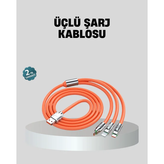 ÜÇLÜ Şarj Kablosu – Yüksek Hızlı, Dayanıklı ve Uzun Ömürlü