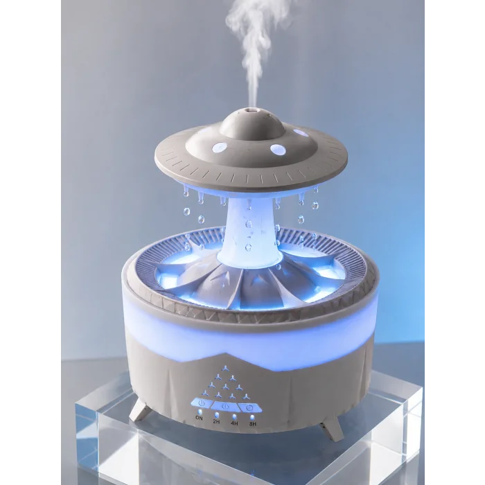 UFO Tasarımlı 350 ML Hava Nemlendirici Renkli Ortam Işığı Yağmur Efektli Difüzör
