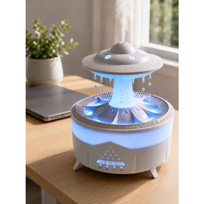 UFO Tasarımlı 350 ML Hava Nemlendirici Renkli Ortam Işığı Yağmur Efektli Difüzör