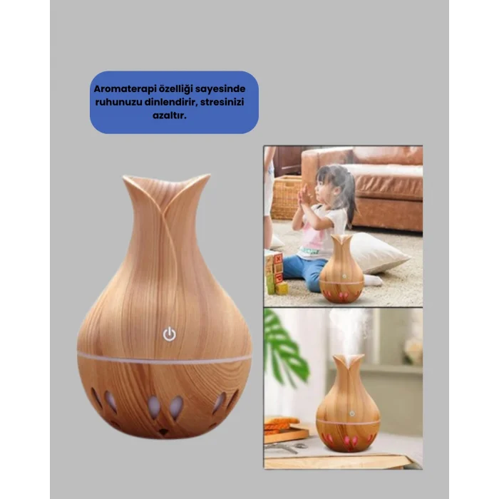 Ultrasonik Ahşap Desenli 130ml Aromaterapi Difüzör ve Hava Nemlendirici
