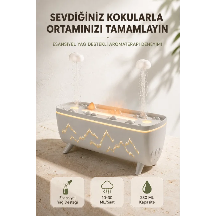 Ultrasonik Hava Nemlendirici Aromaterapi Difüzörü Jöle Yağmur Efektli LED Işıklı 280 ML