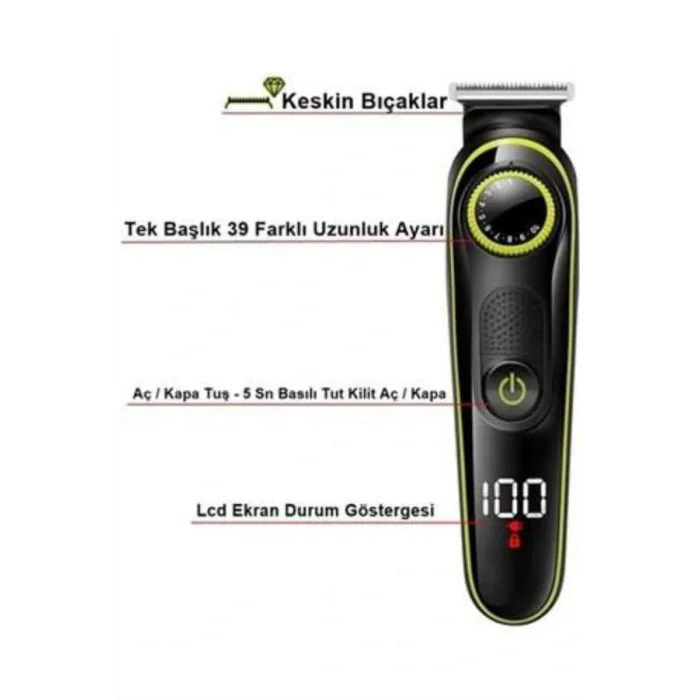 Unısex Çok Fonksiyonlu Bakım Seti Led Göstergeli Tıraş Makinesi Saç Sakal Vücut