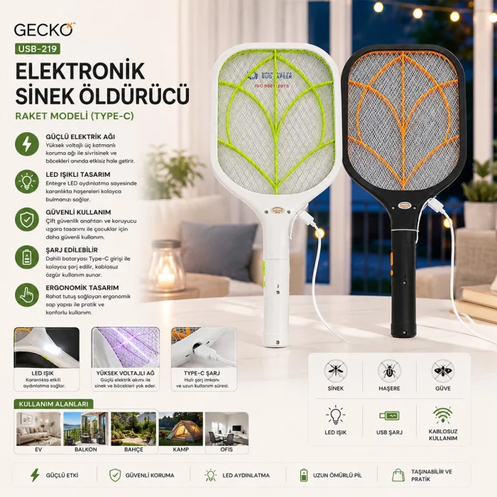 USB-219 RAKET MODELİ TYPE-C ELEKTRONİK SİNEK ÖLDÜRÜCÜ CIZ MAKİNE TGB-8097A (5047)