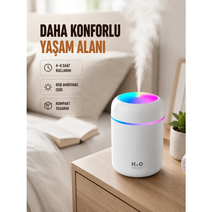 USB Girişli Taşınabilir Mini Nemlendirici 300ml Su Hazneli