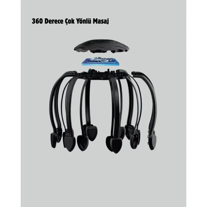 USB Şarjlı Kafa Masaj Aleti 3 Modlu 8 Başlıklı Stres Giderici