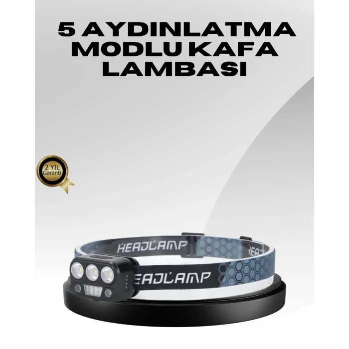 USB Şarjlı LED Kafa Lambası 300 Lümen Güç Göstergeli
