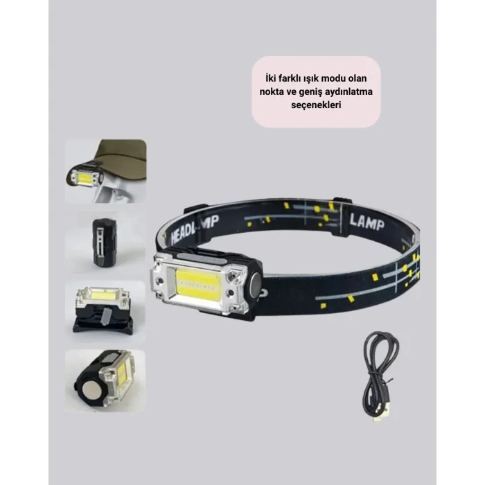 USB Şarjlı Mini LED KAFA Feneri 50m Odak 150m Geniş Aydınlatm