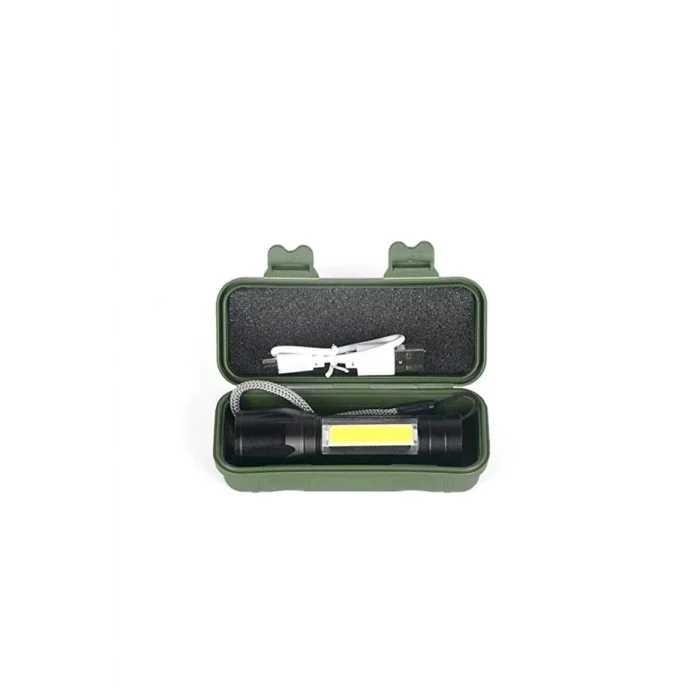 Usb Şarjlı Zoomlu Mini El Feneri Q5 Güçlü Işık Yan Cob Led Sos Mod Kutulu Acil Durum Işığı