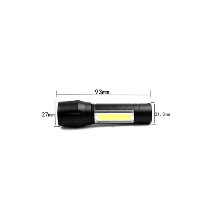 Usb Şarjlı Zoomlu Mini El Feneri Q5 Güçlü Işık Yan Cob Led Sos Mod Kutulu Şarj Kablolu Set