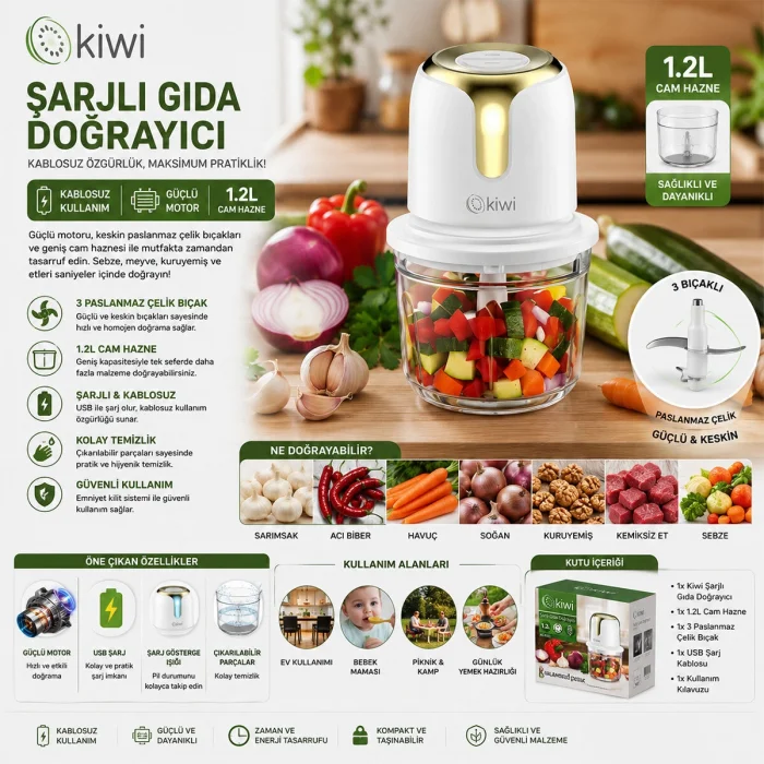 USB TO TYPE-C ŞARJLI MİNİ 3 BIÇAKLI GOLD BLENDER RONDO GIDA DOĞRAYICI 1.2LT=MİKA KRİSTAL HAZNE KC-8221 (5047)