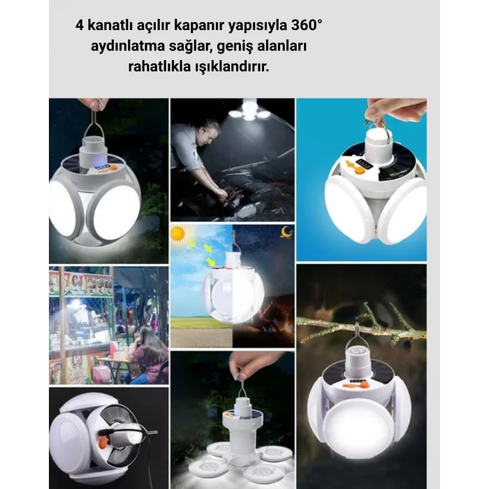 USB ve Solar Şarjlı Katlanabilir 5 Taraflı LED Lamba